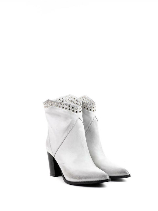 Wall Street Women's Leather Ankle Boots White