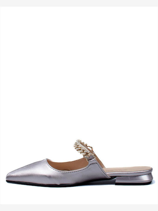 Flat Δερμάτινα Mules σε Χρυσό Χρώμα