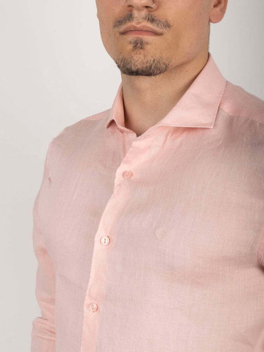 Long-sleeved Linen Shirt in Wide Line Pink