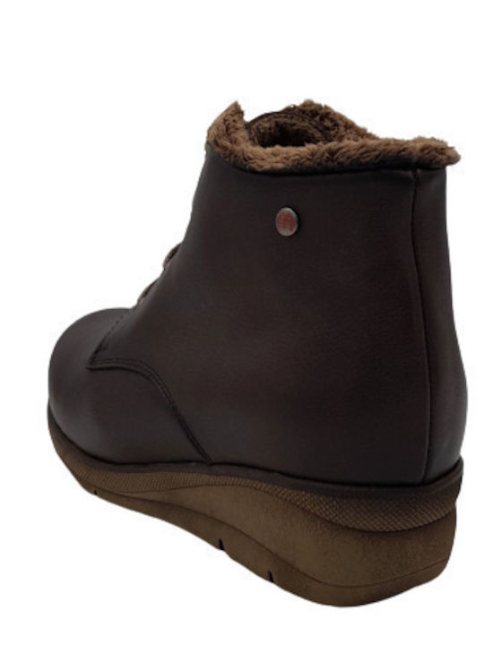 Leather Women's Ankle Boots Platform Brown