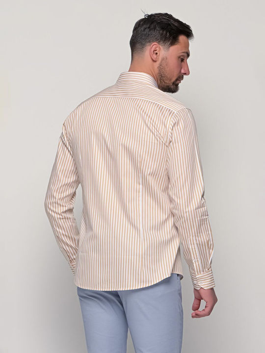 Beneto Maretti Men's Shirt Long Sleeve Striped Beige