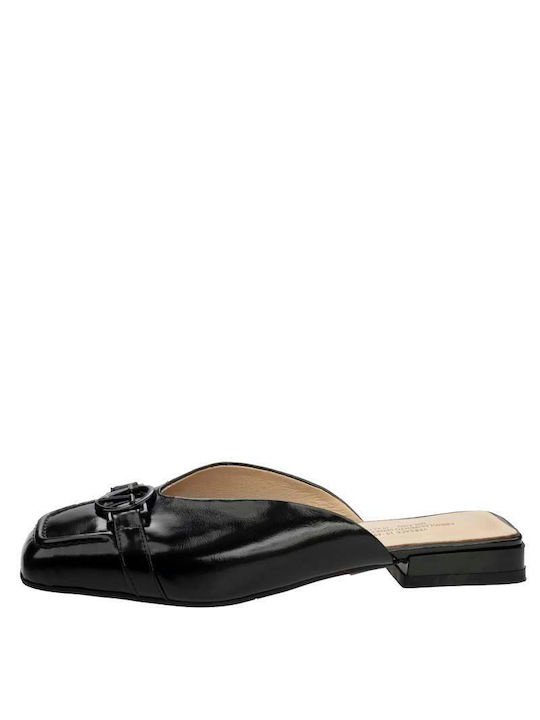 Leather Women's Mules with Chunky High Heel in Black Color