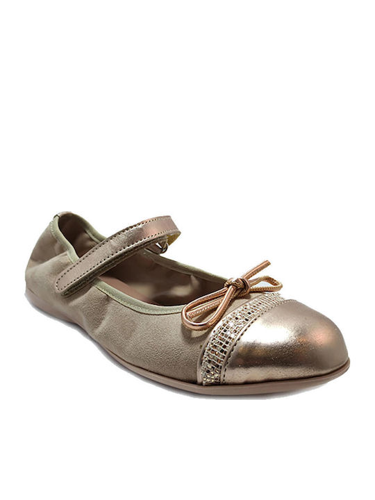 Kids Suede Ballerinas Ballet flat with Hoop & Loop Closure Beige
