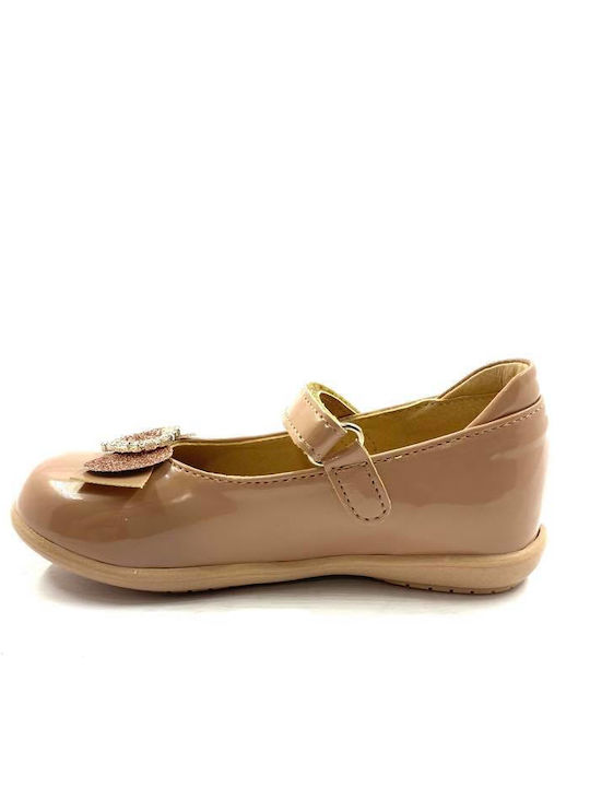 Ricco Mondo Kids Ballerinas Μπαρέτα with Hoop & Loop Closure Beige