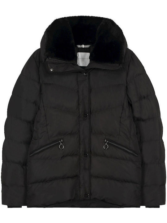 Women's Short Puffer Jacket for Winter Black