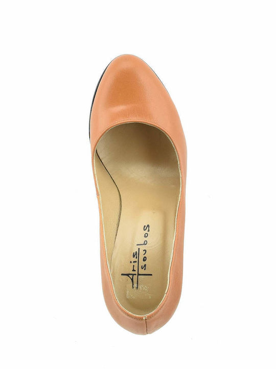 Leder Pumps mit hohem Absatz Tabac Braun