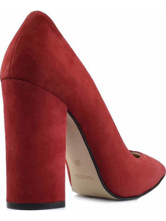 Suede Γόβες με Χοντρό Ψηλό Τακούνι Κόκκινες