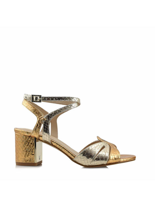 What For Leather Women's Sandals Gold with Medium Heel