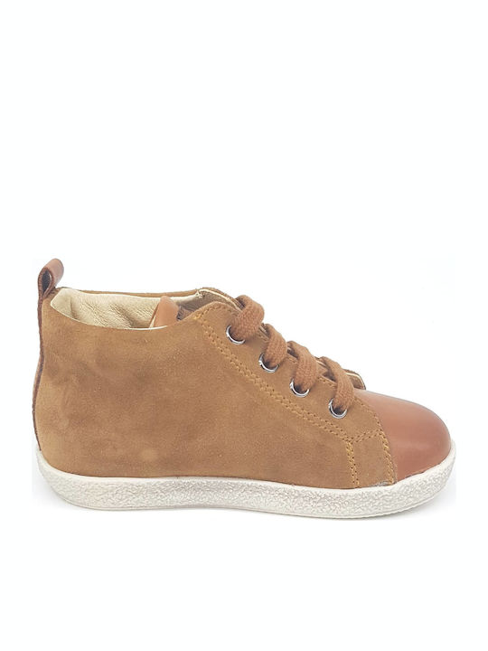Leather Kids Boots with Laces Tabac Brown