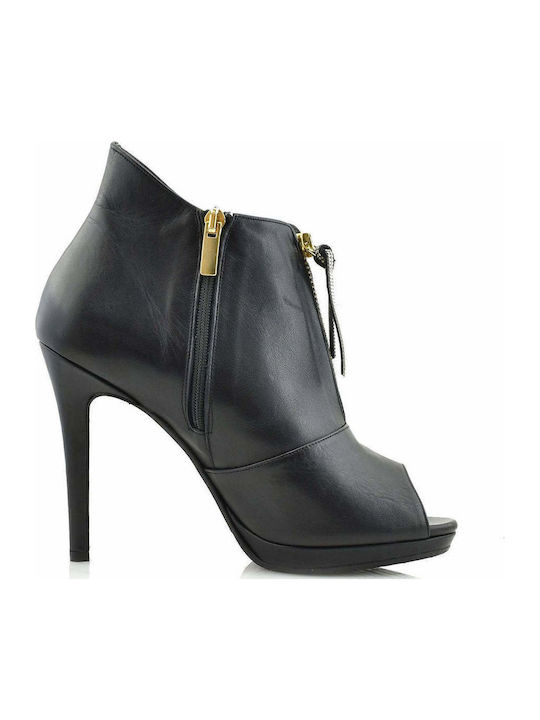 Leather Women's Ankle Boots with High Heel Black