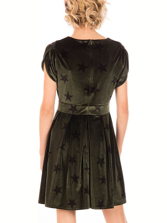 Mini Evening Dress Velvet Wrap Khaki