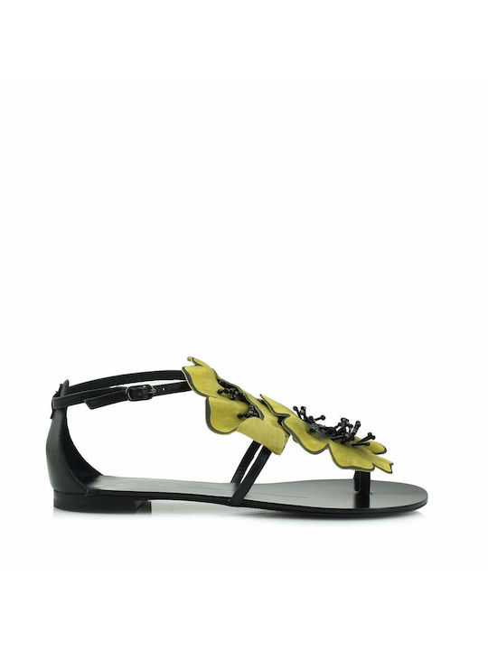 Lola Cruz Leather Women's Flat Sandals in Black Color