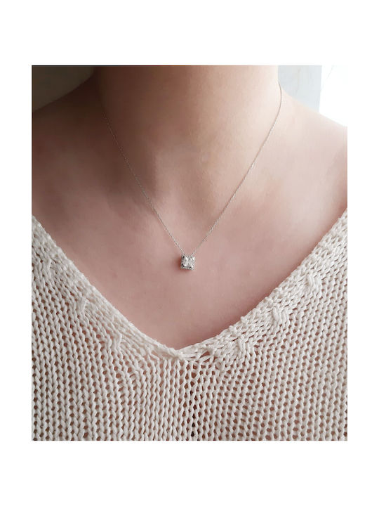 Necklace from White Gold 14K with Zircon