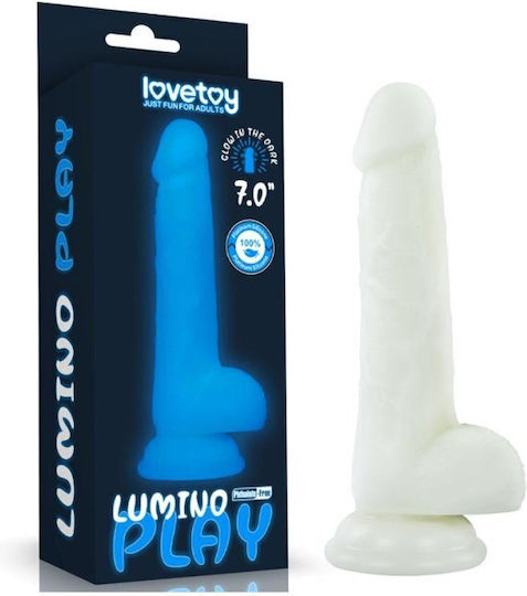 Lovetoy Lumino Play Реалистично Дилдо с Тестиси и Със Смукателна Чашка Синьо 18см