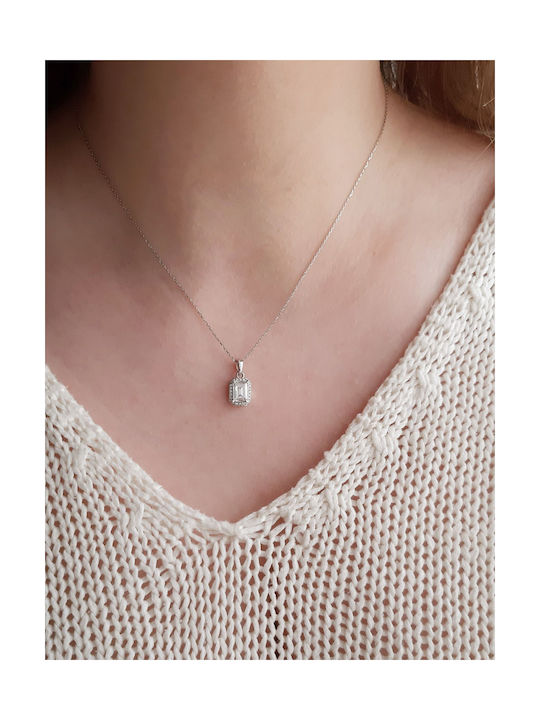 Necklace from White Gold 14K with Zircon