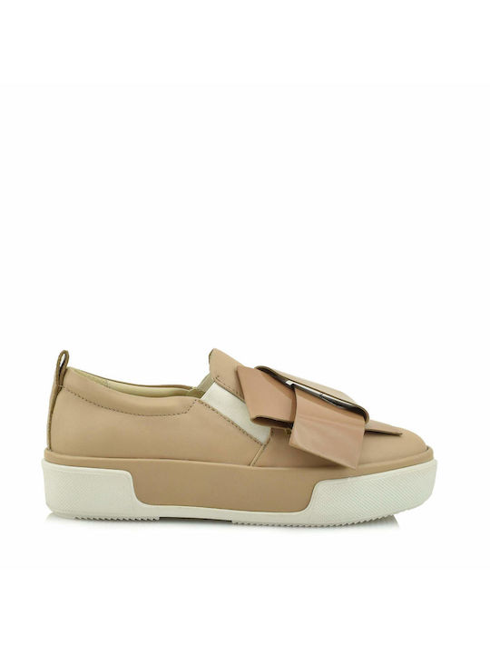 Janet & Janet Leder Damen Slip-Ons Beige