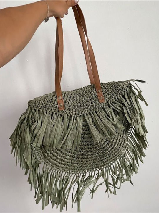 Chica Straw Beach Bag Green