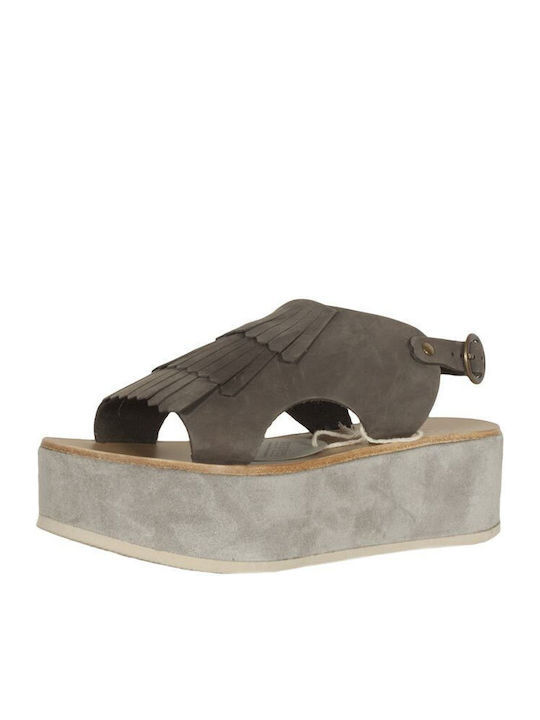 Arpyes Leather Women's Flat Sandals Flatforms in Gray Color