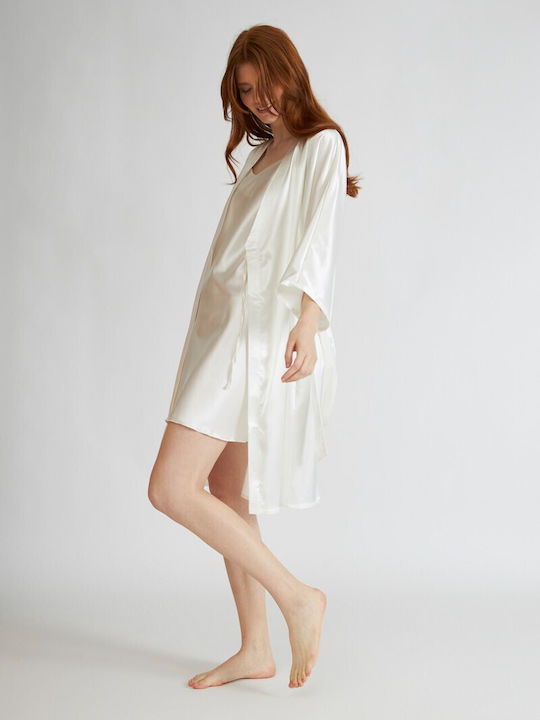 Harmony Winter Satin Women's Nightdress White