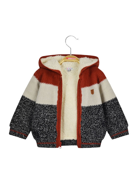 Kinderstrickjacke Baumwolle mit Kapuze Kaffee