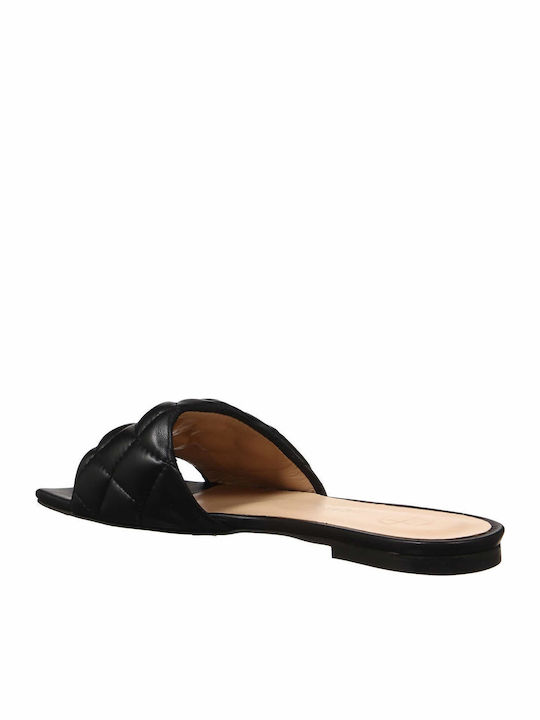 Leather Women's Flat Sandals in Black Color