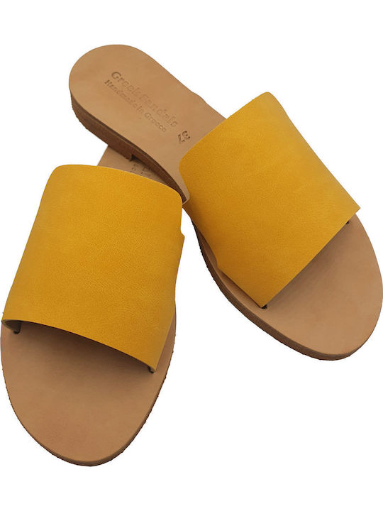 Leather Women's Flat Sandals in Yellow Color