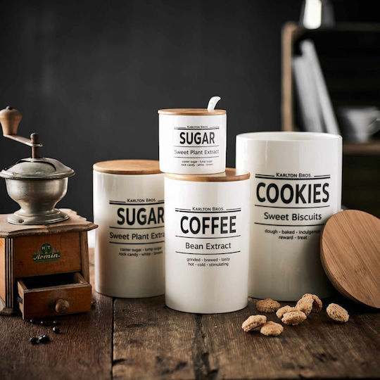 Butlers Karlton Bros Coffee Jar with Lid Wooden White-Brown 1100ml