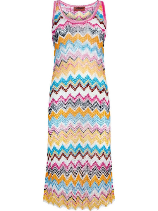 Sommer Midi Damenkleid Gestrickt Gestreift