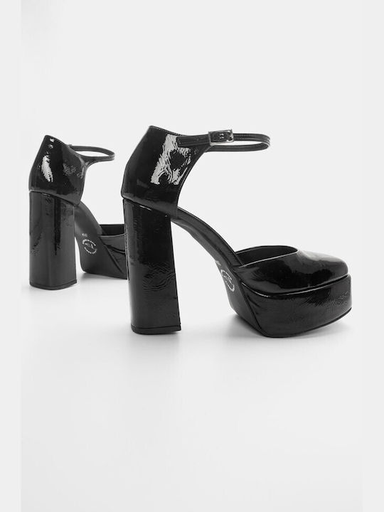 Luigi Synthetic Leather Black High Heels with Strap