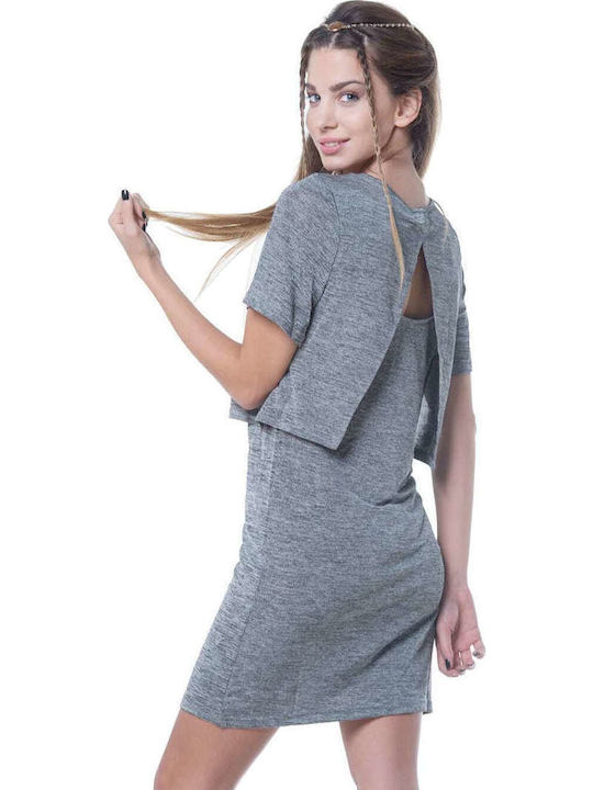 Women's Knitting Tunic Dress Short Sleeve Gray