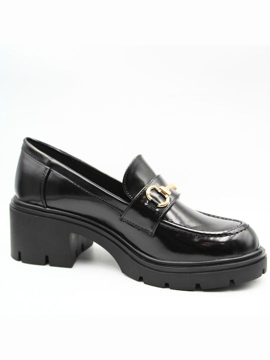 Plato Patent Leather Women's Loafers in Black Color