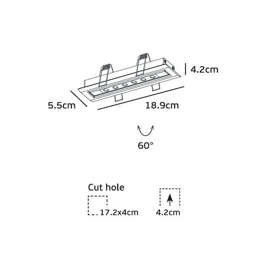 VK Lighting Commercial Linear Recessed LED Ceiling Light Natural White IP20 L18.9xD5.5xH4.2cm