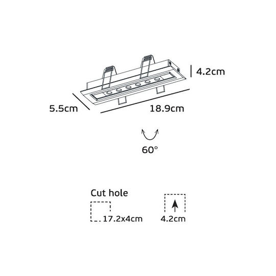VK Lighting Commercial Linear Recessed LED Ceiling Light Warm White IP20 L18.9xD5.5xH4.2cm