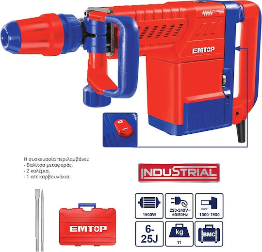 Emtop Κρουστικό Σκαπτικό Πιστολέτο Ρεύματος 1500W με Υποδοχή SDS Max EDBRM1501