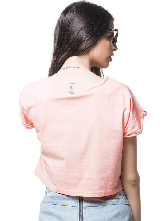 Damen Sport Crop Top Kurzarm Rosa