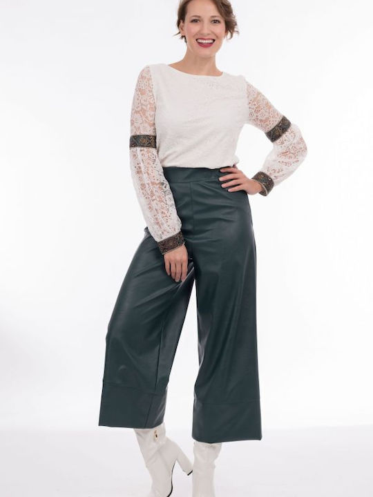 BelleFille Damen Leder Palazzo-Hose Grün