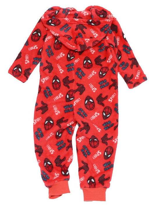 Marvel Παιδική Πιτζάμα Ολόσωμη Χειμωνιάτικη Fleece κόκκινο