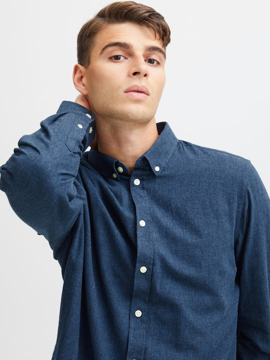 Long-sleeved Cotton Shirt Dark Navy Melange
