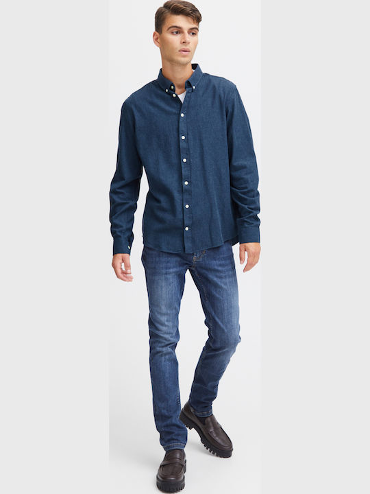 Long-sleeved Cotton Shirt Dark Navy Melange