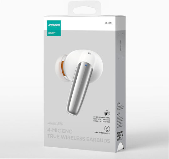 Joyroom JR-BB1 In-ear Bluetooth Handsfree Ακουστικά με Θήκη Φόρτισης Λευκά