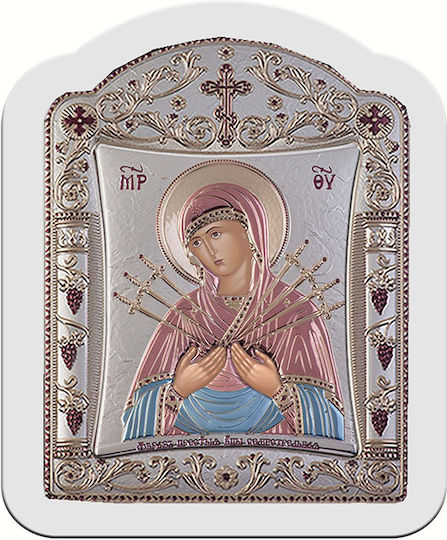 Slevori Heiligenikone Göttliche Mutter der Sieben Schwerter aus Aluminium 10,3x12,9cm