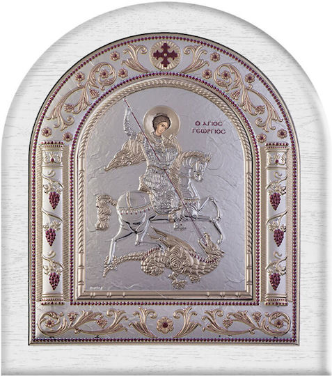 Slevori Εικόνα Άγιος Γεώργιος Ασημένια 38.9x44.9εκ.