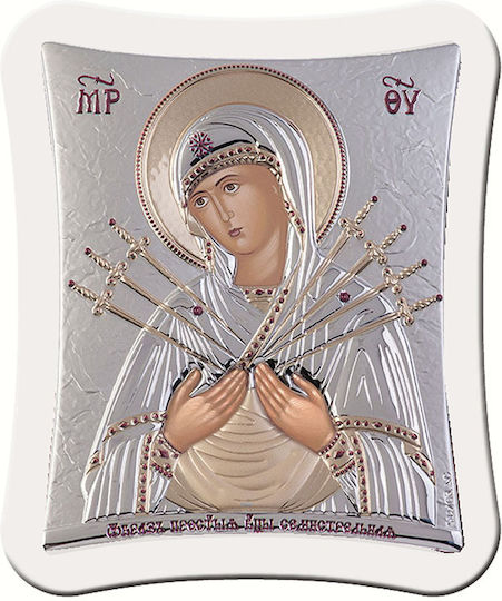 Slevori Heiligenikone Göttliche Mutter der Sieben Schwerter aus Aluminium 7,9x7cm