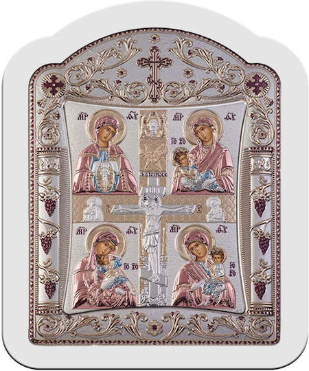 Slevori Silver Virgin Mary Holding the Infant Icon 14.3x18.2cm