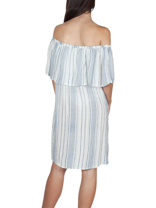 Sommer Mini Damenkleid mit Rüschen Weiß-Blau
