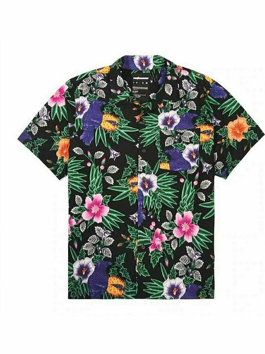 Men's Short Sleeve Shirt in Regular Fit Floral Black