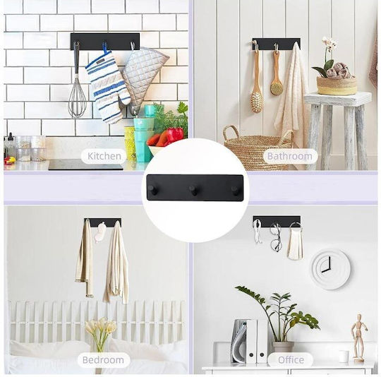 Triple Wall-Mounted Bathroom Hook ​18x2.5cm Black