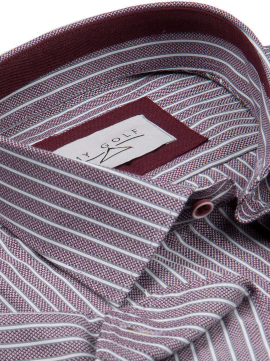 Mygolf Men's Shirt Long Sleeve Striped Bordeaux.