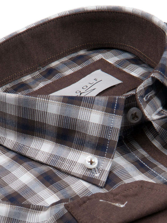 Mygolf Men's Shirt Long Sleeve Checked CAFE