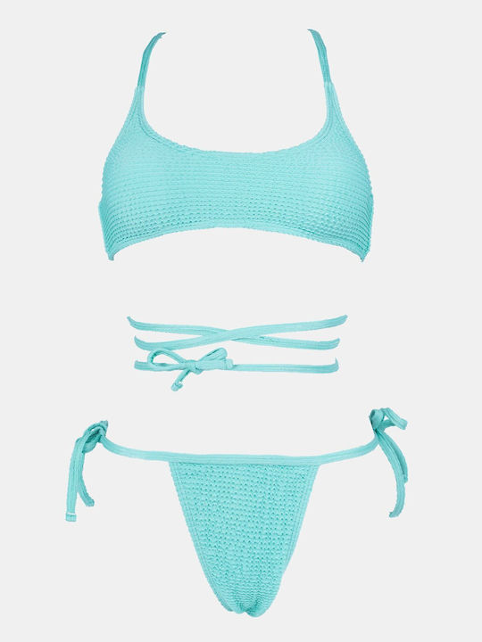 Set Bikini Sport-BH mit Abnehmbare Verstärkung & Brasilien Hellblau